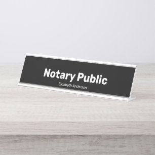 Placa De Mesa Notário Público e Modelo de Texto de Nome Preto