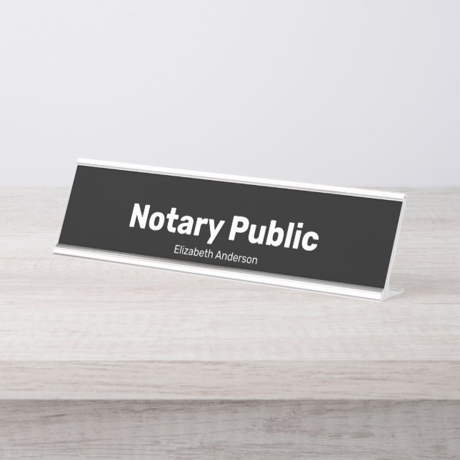 Placa De Mesa Notary Public and Name Text Template Black (Frente)