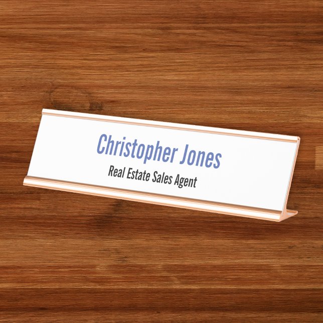 Placa De Mesa Office comercial simples e profissional moderno e  (Professional Modern Elegant Simple Business Office Desk Name Plate)