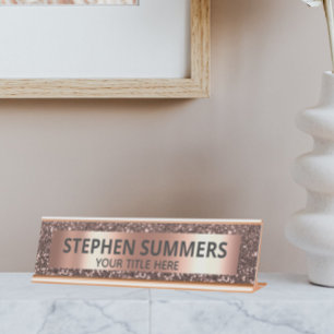 Placa De Mesa Olhar Brilho em Rose Gold Glamour Personalizado