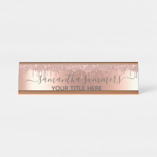 Placa De Mesa Olhar de Brilho Rosa Dourado Pingos Escrito à Mão
