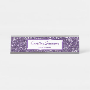 Placa De Mesa Olhar de Textura de Brilho Roxo Falso com Texto Pe