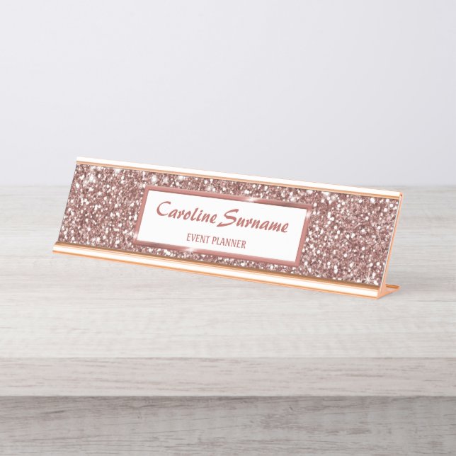 Placa De Mesa Olhar de textura de glitter em ouro rosa falso & t (Frente)