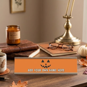 Placa De Mesa Orange Pumpkin Personalizado Halloween Seu Nome