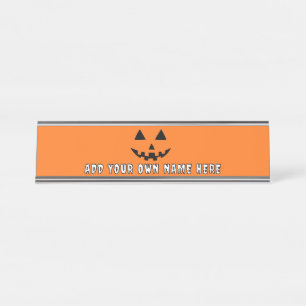 Placa De Mesa Orange Pumpkin Personalizado Halloween Seu Nome