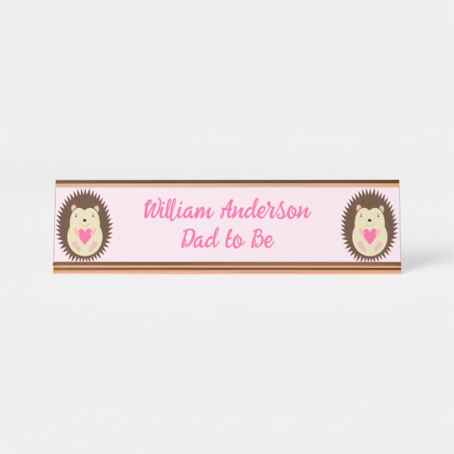 Placa De Mesa ouriço fêmea bebê rosa personalizado (Frente)