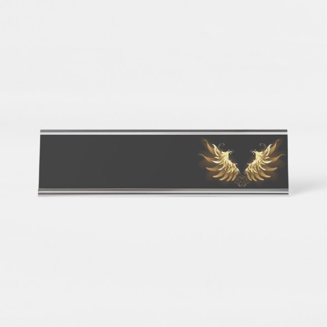 Placa De Mesa Ouro Angel Wings sobre fundo preto (Frente)