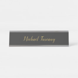 Placa De Mesa Ouro Cinza Profissional Moderno Minimalista Texto 