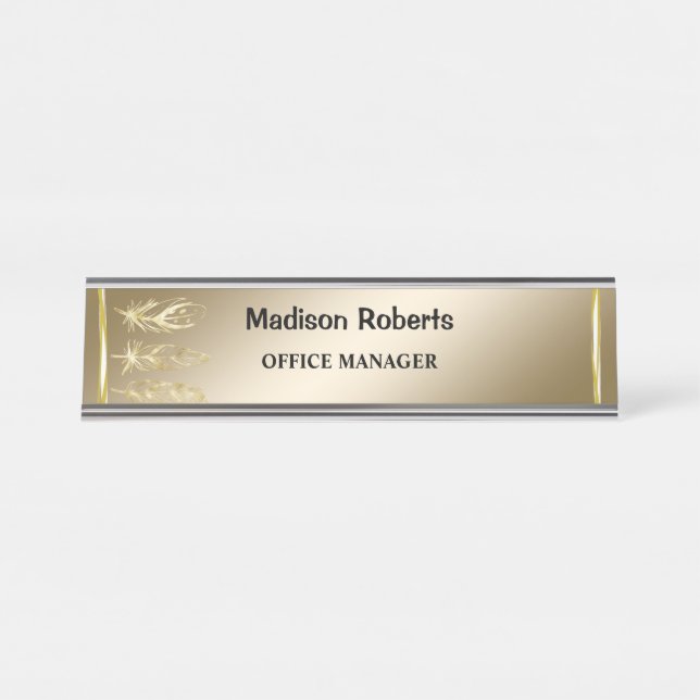 Placa De Mesa Ouro elegante moderno profissionalmente com o nome (Frente)