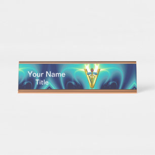 Placa De Mesa OURO SÍMBOLO VETERINÁRIO SÍMBOLO azul Turquesa