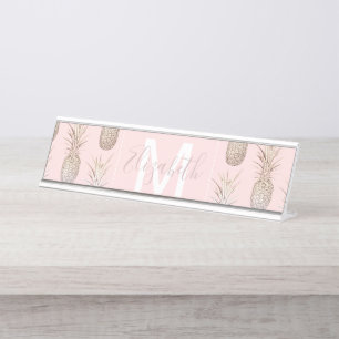 Placa De Mesa Padrão de ananás ouros e pincéis