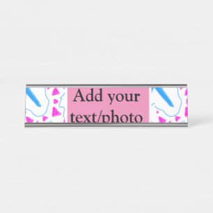 Placa De Mesa Padrão de aquarela azul rosa adicionar nome texto