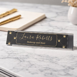 Placa De Mesa Padrão de Coroa de Luxo Preto Mínimo Dourado