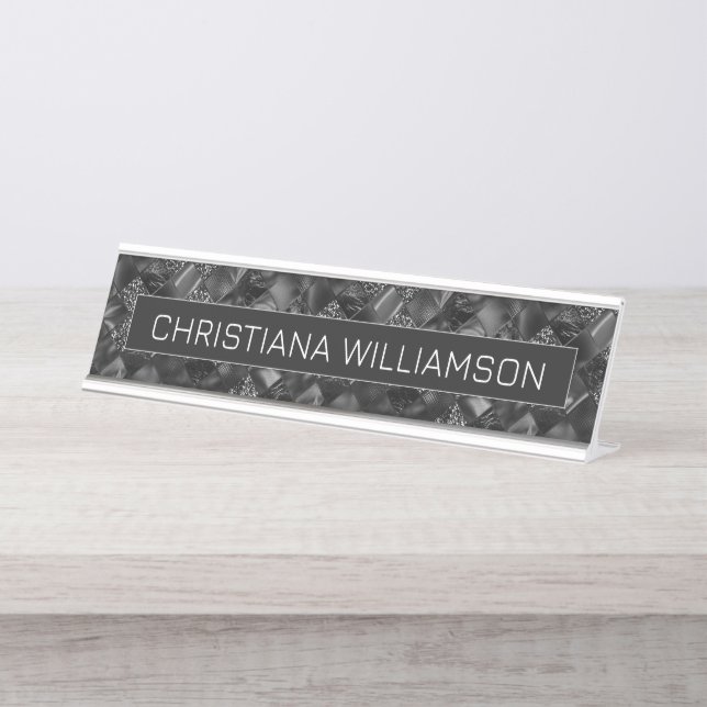 Placa De Mesa Padrão de Falha Preto Moderno Personalizado (Frente)