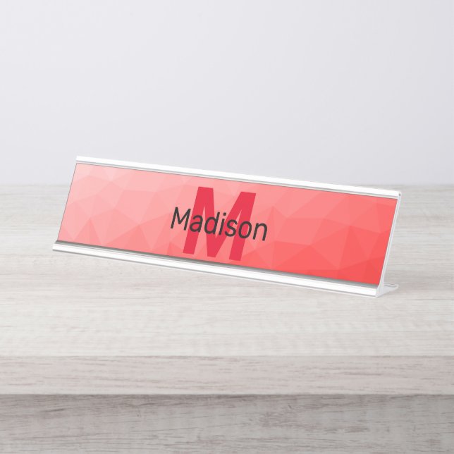 Placa De Mesa Padrão de malha geométrica gradiente vermelho Mono (Frente)
