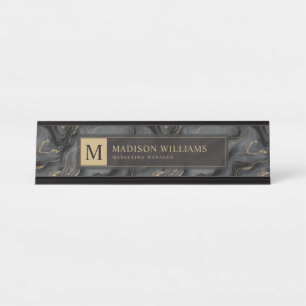 Placa De Mesa Padrão de Mármore com Brilho Preto e Dourado Cinza