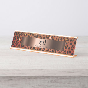 Placa De Mesa Padrão leopardo bronze preto-escuro