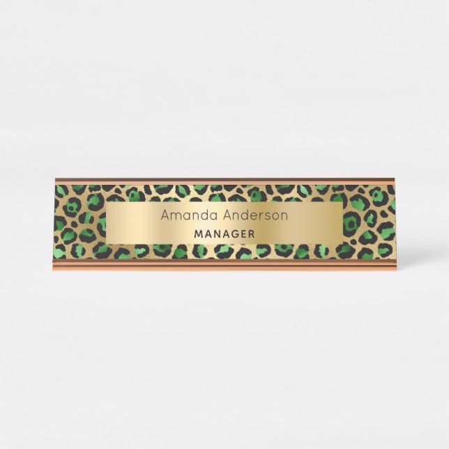 Placa De Mesa Padrão-leopardo de ouro verde-meralda (Frente)