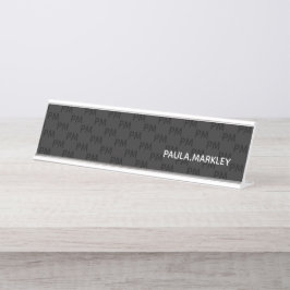 Placa De Mesa Padrão Simples de Monograma de Cinza Negra Moderna