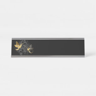 Placa De Mesa Pássaro Humino Negro e Dourado