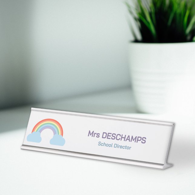 Placa De Mesa Pastel Rainbow (Pastel Rainbow Desk Name Plate)