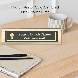 Placa De Mesa Pastor da Igreja Dourado e Preto