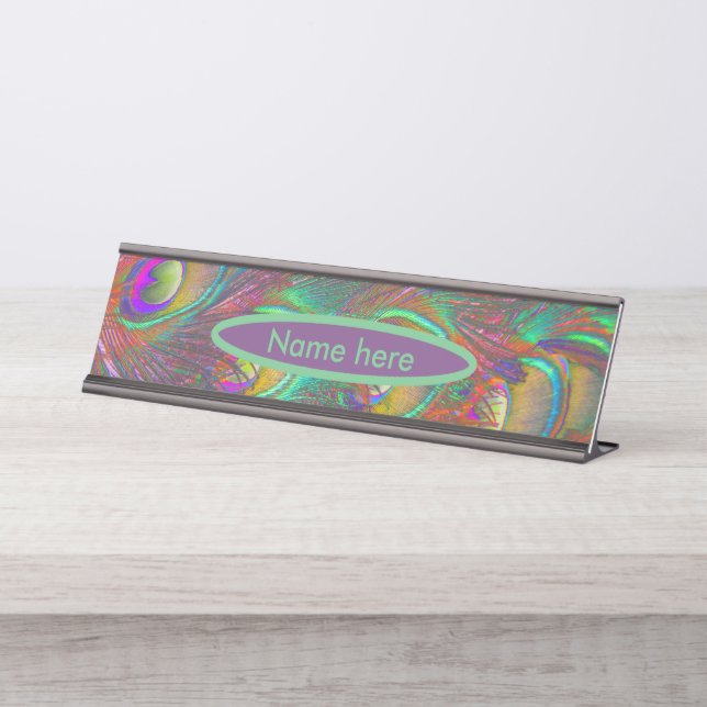Placa De Mesa Penas Peacock de Natal Personalizadas (Frente)