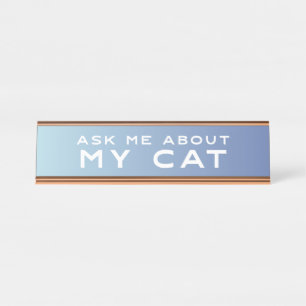 Placa De Mesa Pergunte-me sobre meu sinal engraçado azul da mes