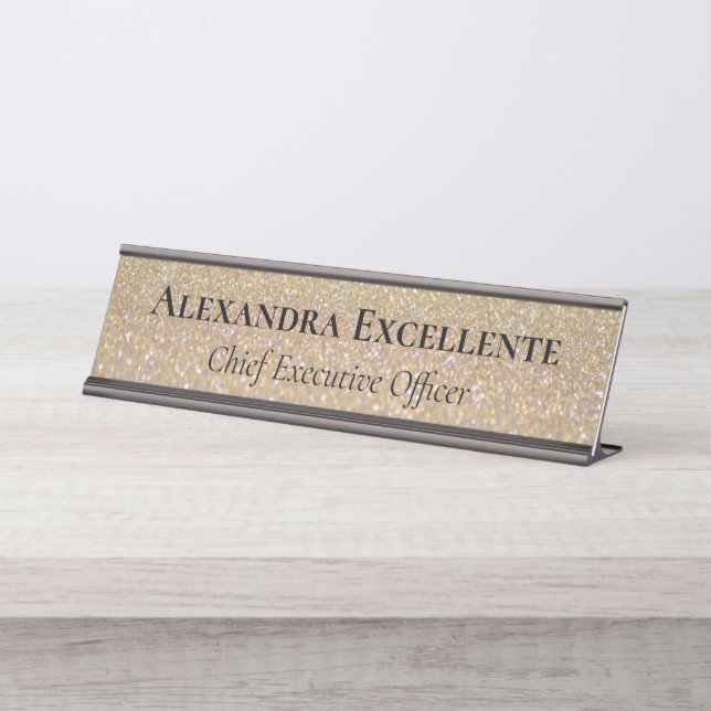 Placa De Mesa Personalização da Moda Elegante com Glitter Dourad (Frente)
