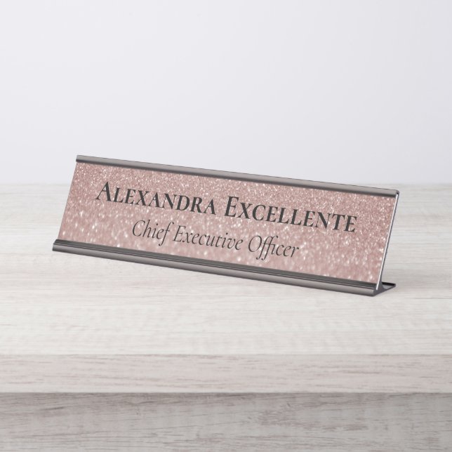 Placa De Mesa Personalização da Moda Elegante Rosa Glitter (Frente)