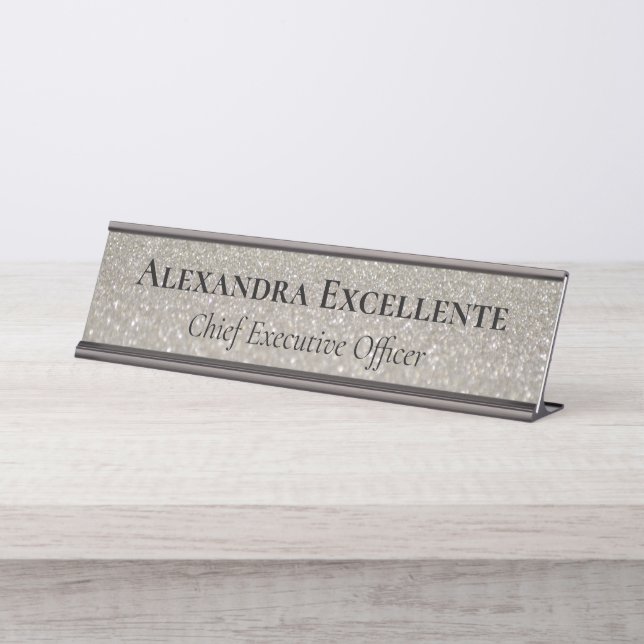 Placa De Mesa Personalização de Moda Elegante de Glitter Silver (Frente)