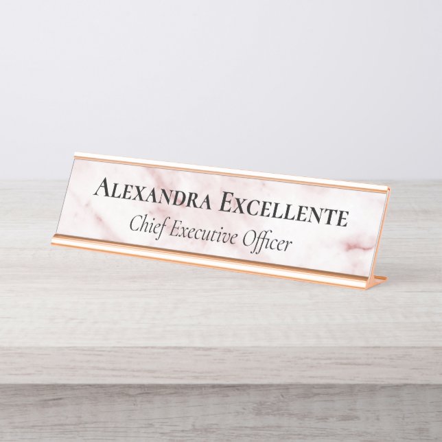 Placa De Mesa Personalização minimalista de mármore moderno rosa (Frente)