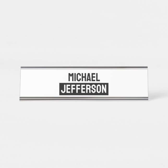 Placa De Mesa Personalizado Personalizado Preto Branco Simples E (Frente)