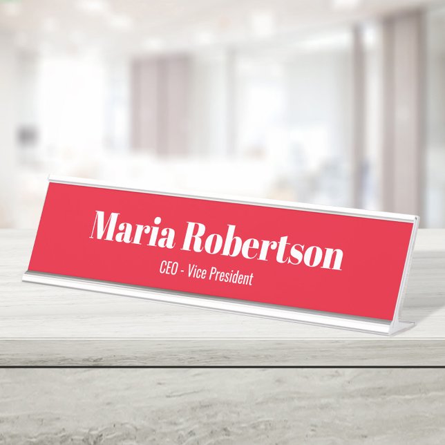 Placa De Mesa Personalizado simples e vermelho corporativo (Red and white simple business name plate. )
