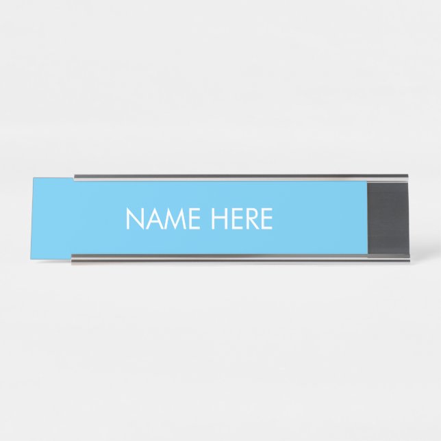 Placa De Mesa personalizar, alterar nome texto azul claro branco (Frente)