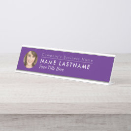 Placa De Mesa Personalizar Foto Chic Purple Business Elegante Mo