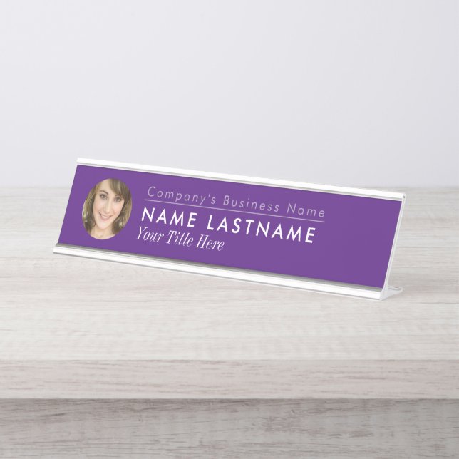 Placa De Mesa Personalizar Foto Chic Purple Business Elegante Mo (Frente)