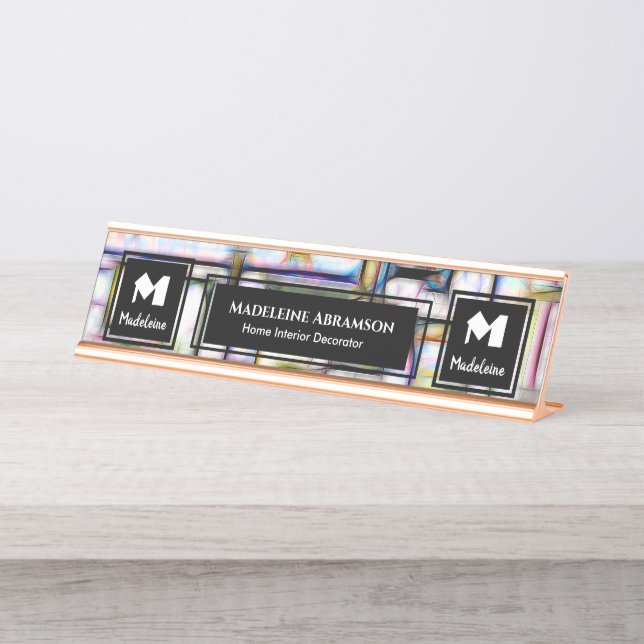 Placa De Mesa Personalizar o Monograma Moderno Profissional de N (Frente)