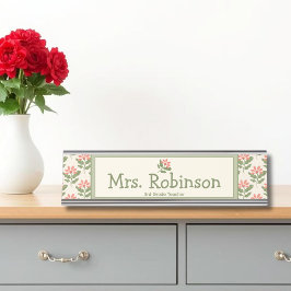 Placa De Mesa Personalized Floral Teacher Desk Nameplate