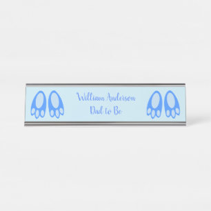 Placa De Mesa Pés de Coelho Azul Bonito Bebê Menino Páscoa Perso