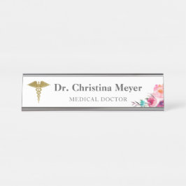 Placa De Mesa Placa conhecida da mesa médica floral cor-de-rosa