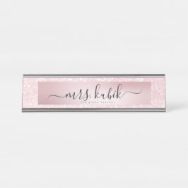 Placa De Mesa Placa de Nome da Mesa do Professor Dourado, Rosa d