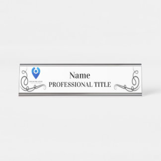 Placa De Mesa Placa de nome do desktop Silver com logotipo e slo