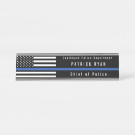 Placa De Mesa Policial Thin Blue Line - Bandeira Americana Monog