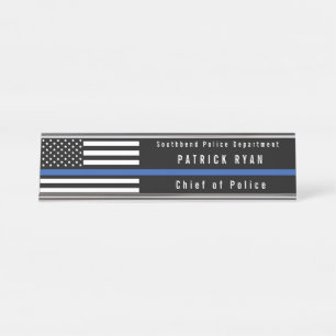 Placa De Mesa Policial Thin Blue Line - Bandeira Americana Monog