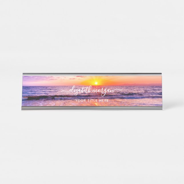Placa De Mesa Pôr do Sol na Praia Costeira Ondas do Oceano de Ve (Frente)