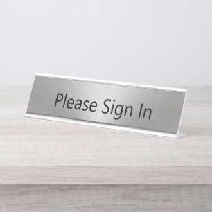 Placa De Mesa Por favor, entre em prata e preto