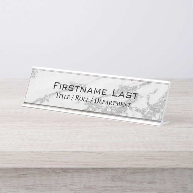 Placa De Mesa Porta Personalizada do Mármaco Branco Elegante Sil (Frente)