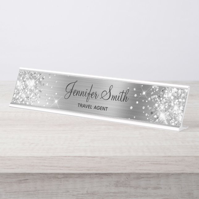 Placa De Mesa Prateado Brilhante e Folha de Menina (Frente)