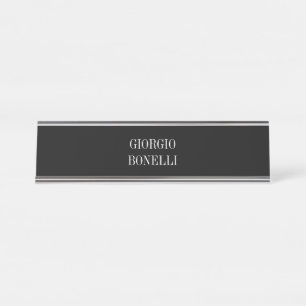 Placa De Mesa Preto Branco Seu Nome Minimalista Moderno Pessoal